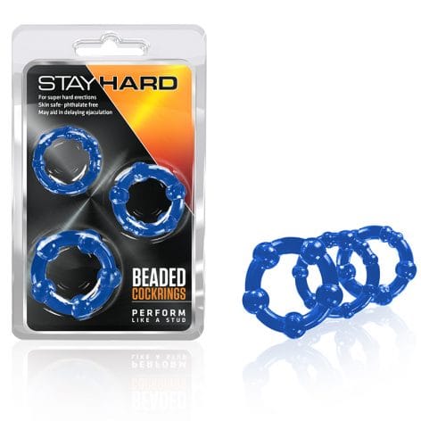 Stay Hard Beaded Cock Rings Blue 3 Pack