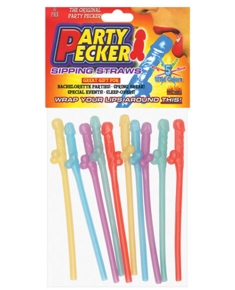 Party Pecker Sipping Straws 5 Colors 10 Pack