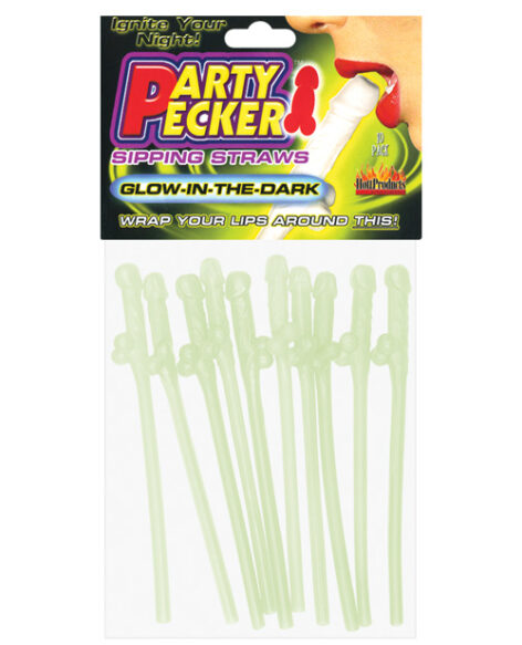 Party Pecker Sipping Straws Glow In The Dark 10 Pack