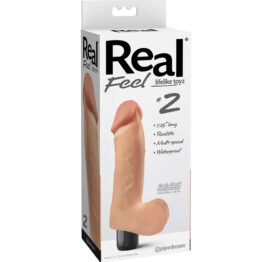 Real Feel #2 Dildo 7.25in Vibrating w/Balls Beige, Pipedream