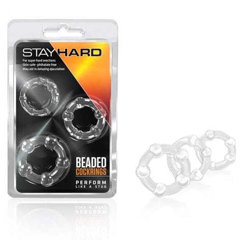 Stay Hard, Beaded Cock Rings, 3 Pack, Clear