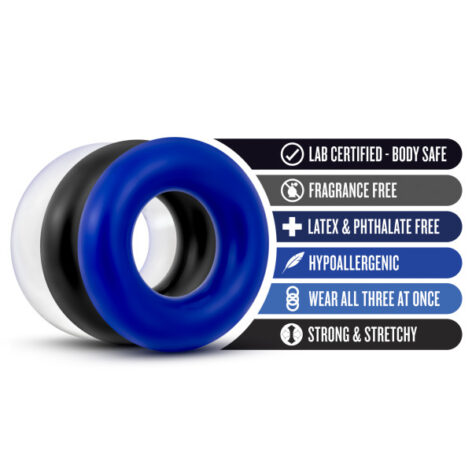 Stay Hard Donut Rings 3pc Black Clear Blue, Blush