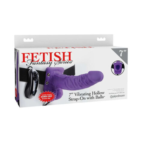 7" Vibrating Hollow Strap On Dildo w/Balls Purple, Pipedream