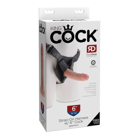 King Cock Strap On Harness & 6in Dildo Beige, Pipedream