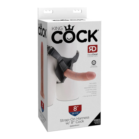 King Cock Strap On Harness & 8in Dildo Beige, Pipedream