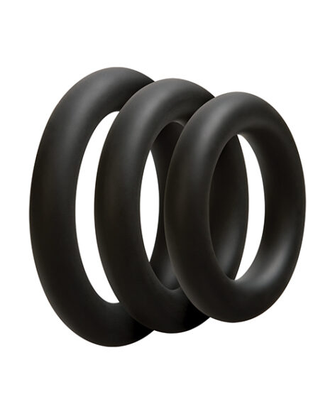 OptiMale 3 Cock Ring Set Thick Black Silicone, Doc Johnson