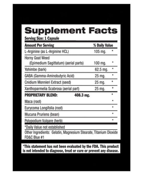 Max Stamina Male Sexual Supplement Facts