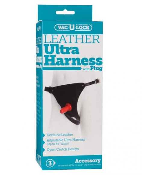 Vac-U-Lock Leather Ultra Harness Black with Plug Box