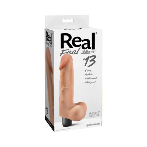 Real Feel #13 Dildo 8in Vibrating w/Balls Beige, Pipedream