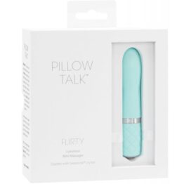 Pillow Talk Flirty Luxurious Mini Massager Bullet Vibrator in Teal with Swarovski Crystal from BMS features a soft, flexible design promotes playful exploration while its small size makes it perfect to take with you anywhere you go.