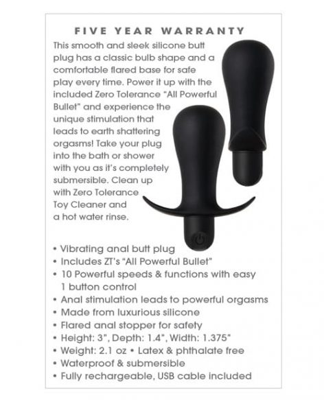 Zero Tolerance Forever Anal Plug Black Info