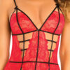 René Rofé Caged Lace Chemise & G Set 2 Piece Red