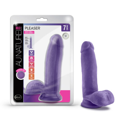 Bold Pleaser Dildo Au Naturel 7in w/Balls Purple, Blush