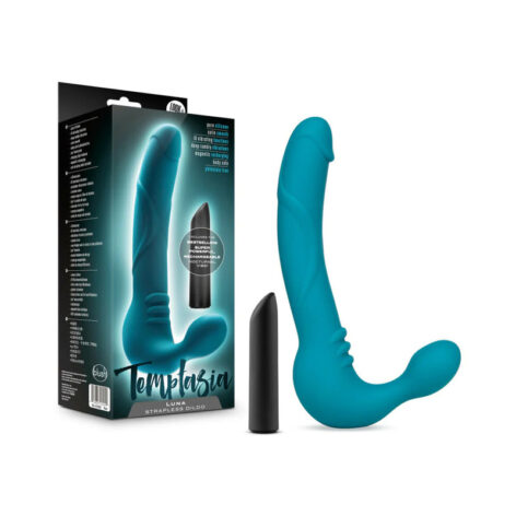 Temptasia Luna Strapless Strap On Dildo Teal Silicone, Blush