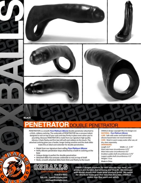 OxBalls Double Penetrator 7in Black Silicone