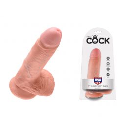 King Cock 7 Inch Dildo w/Balls Beige Flesh