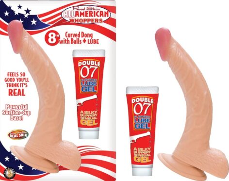 All American Whoppers 8in Curved Dildo w/Balls Beige