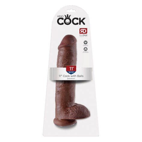 King Cock 11in Dildo w/Balls Brown, Pipedream