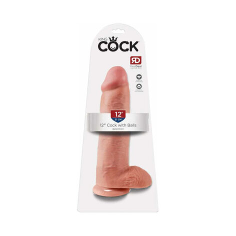 King Cock 12in Dildo w/Balls Beige, Pipedream