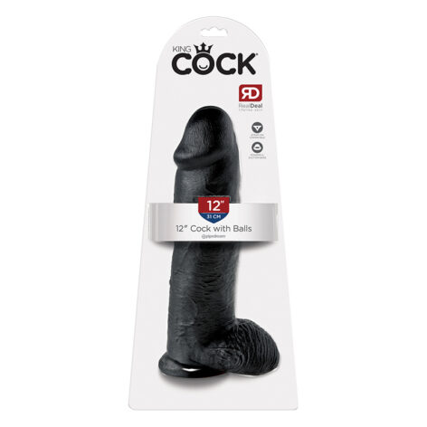 King Cock 12in Dildo w/Balls Black, Pipedream