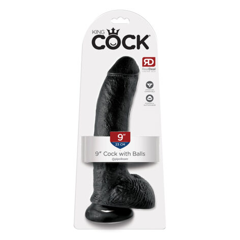 King Cock 9in Dildo w/Balls Black, Pipedream