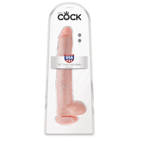 King Cock 14 Inch Dildo w/Balls Beige Flesh