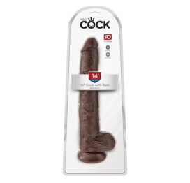 King Cock 14in Dildo w/Balls Brown, Pipedream