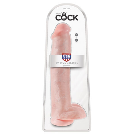 King Cock 15 Inch Dildo w/Balls Beige Flesh