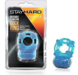 Stay Hard Reusable 5 Function Cock Ring Vibe Blue, Blush