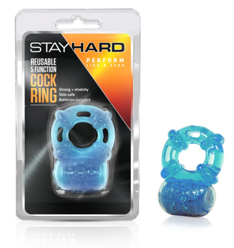 Stay Hard Reusable 5 Function Cock Ring Vibe Blue, Blush