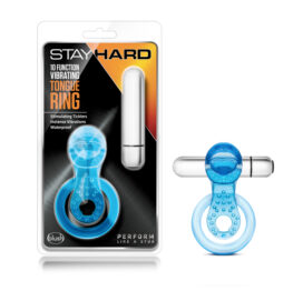 Stay Hard Vibrating Tongue Ring 10 Function Blue