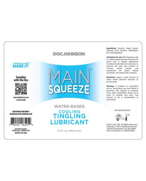 Main Squeeze Cooling Tingling Water Based Lube 3.4oz