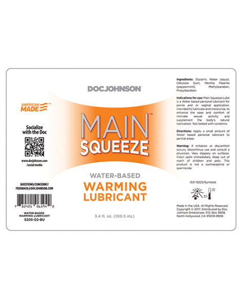 Main Squeeze Warming Water Based Lubricant 3.4oz