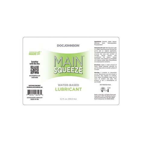 Main Squeeze Water Based Lube 3.4oz (100ml), Doc Johnson