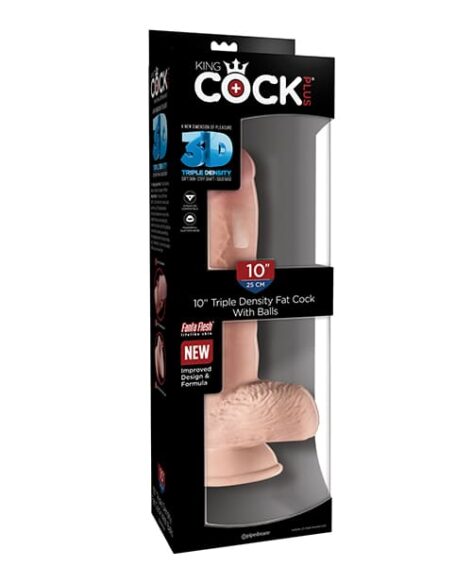 King Cock Plus 10in Fat Triple Density Dildo w/Balls Beige