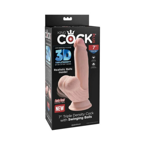 King Cock Plus 7" 3D Dildo w/Swinging Balls Beige, Pipedream