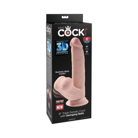 King Cock Plus 8" 3D Dildo w/Swinging Balls Beige, Pipedream