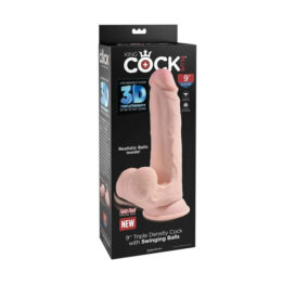 King Cock Plus 9" 3D Dildo w/Swinging Balls Beige, Pipedream