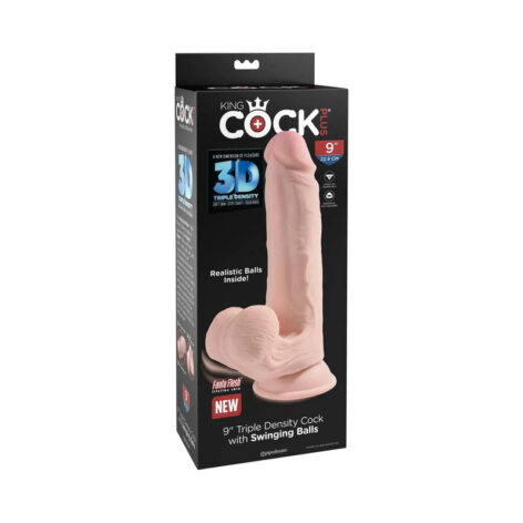 King Cock Plus 9" 3D Dildo w/Swinging Balls Beige, Pipedream