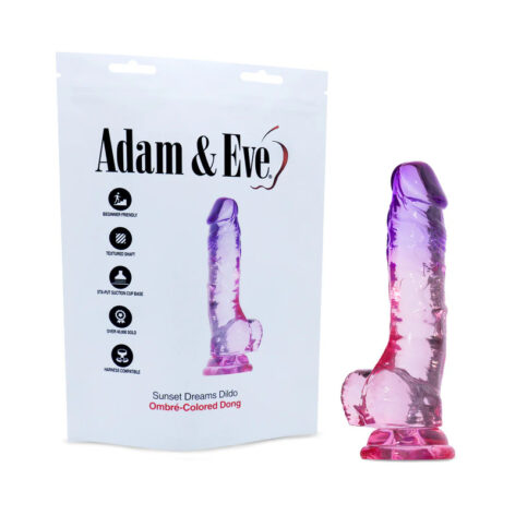 Sunset Dreams Dildo 7.5in w/Balls Pink/Purple, Adam & Eve