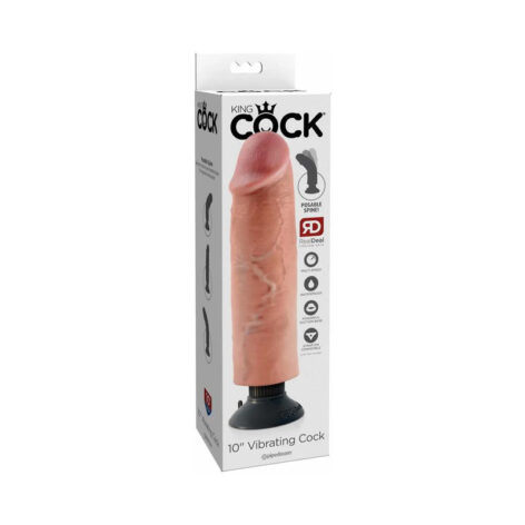 King Cock 10in Vibrating Dildo w/Suction Cup Beige, Pipedream