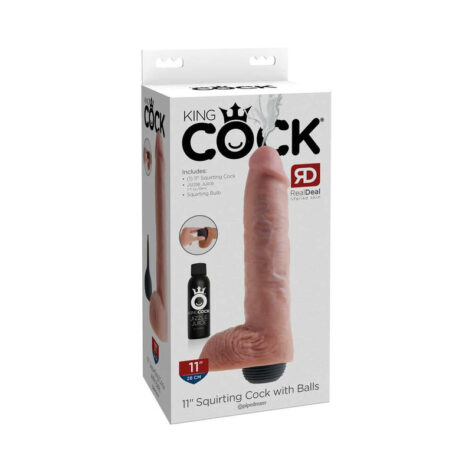 King Cock 11in Squirting Dildo w/Balls Beige, Pipedream
