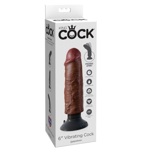 King Cock 6 Inch Vibrating Dildo Brown, Pipedream