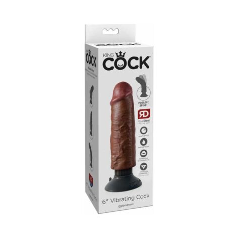 King Cock 6in Vibrating Dildo w/Suction Cup Brown, Pipedream