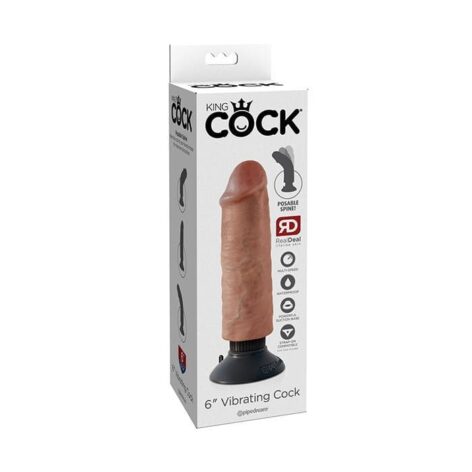 King Cock 6in Vibrating Dildo w/Suction Cup Tan, Pipedream