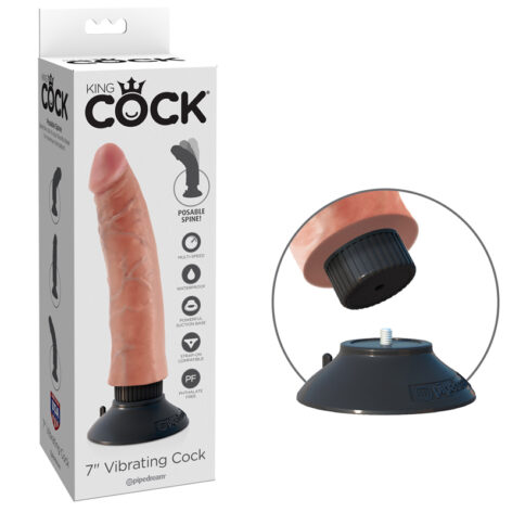 King Cock 7 Inch Vibrating Dildo Beige, Pipedream