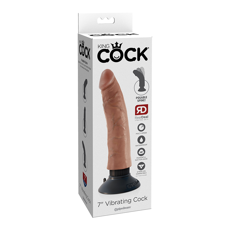 King Cock 7in Vibrating Dildo w/Suction Cup Tan, Pipedream