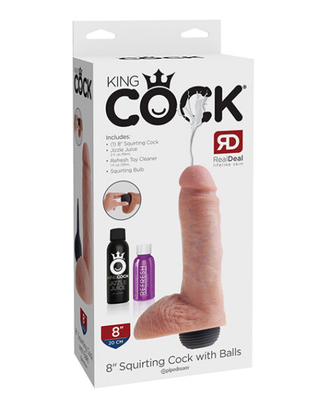 King Cock 8 Inch Squirting Cock w/Balls Beige