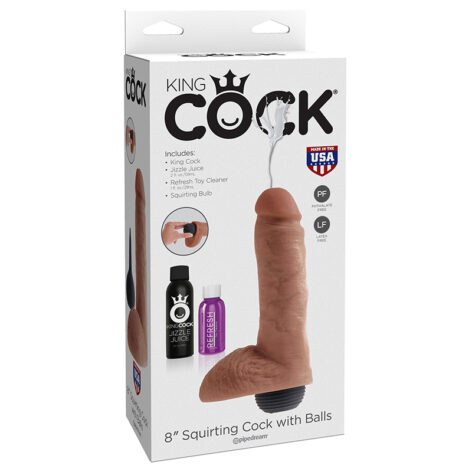 King Cock 8 Inch Squirting Cock w/Balls Tan