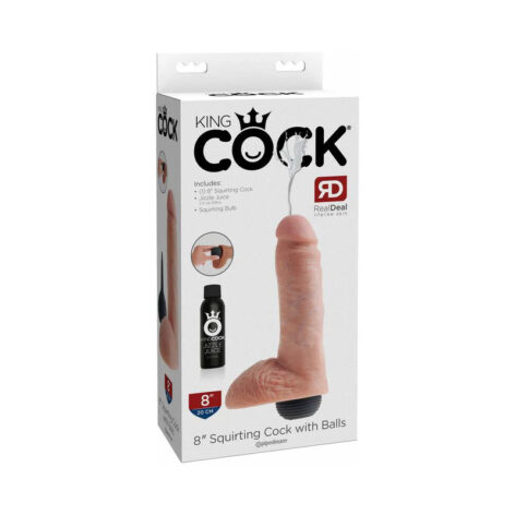 King Cock 8in Squirting Dildo w/Balls Beige, Pipedream